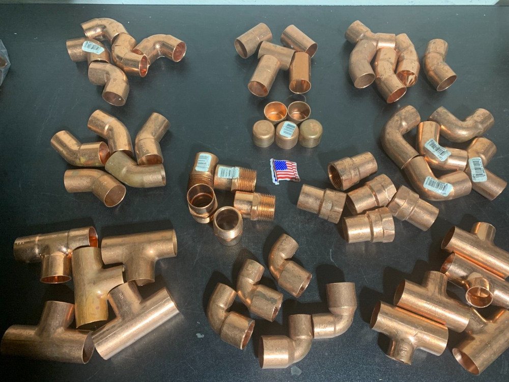 55 – NIBCO LEE EPC MUELLER 1″ COPPER FITTINGS SWEAT SOLDER. MADE IN USA