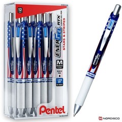 Pentel EnerGel RTX BL77USA-A Stars & Stripes Black Liquid Gel Ink Pen Box of 12