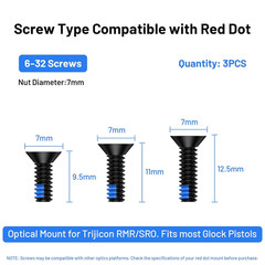 Red Dot Screw Kit 9 Pcs #6-32 Screw Diameter 7Mm Includes 9.5Mm/11Mm/12.5Mm Blue
