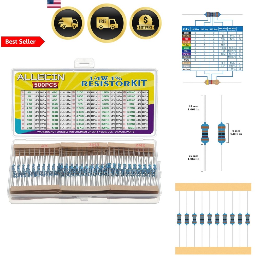 Electrical Resistor Kit 50 Values 1/4W 1% Metal Film Assortment Kit