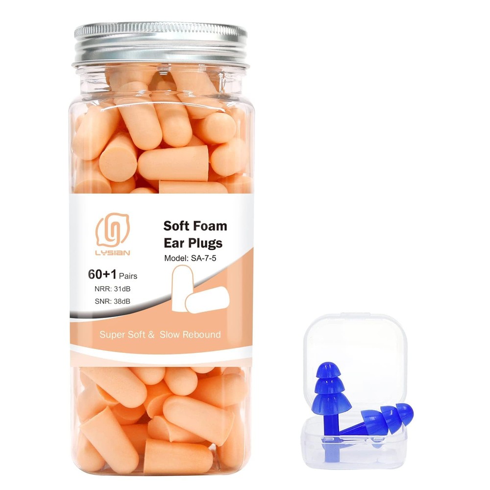 Flesh Color Foam Ear Plugs for Sleeping – 60 Pairs 38dB SNR Noise Reduction E…