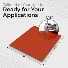 Red Silicone Sheet 1/16 x 9 x 12 Inch 60A Rubber Mat Made in USA Gasket Material