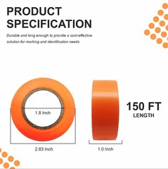Flagging Tape – Orange – 150 feet Non-Adhesive Plastic Ribbon Pack of 12 Roll