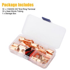 20pcs 1/0 AWG Gauge Copper Lugs w/ BLACK & RED Heat Shrink Ring Terminals Wire