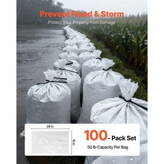 Uimoso Empty Sandbags 100-Pack 16×26 in Durable Bags with 50lb Capacity