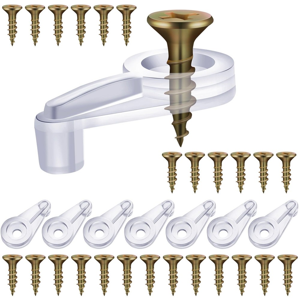 Blulu 50 Pack Glass Retainer Clips 25 mm x 4 mm, Transparent With Gold Screw
