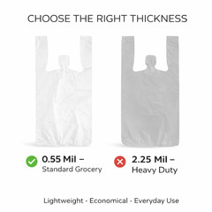 1/10 T-Shirt Bags 8x4x15 Medium-Duty 0.55 Mil Grocery Plastic 50–3000 Bulk