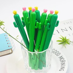 12pcs Cactus Shape Gel Ink Writing Pens 0.5 mm Black Ink Fun Kawaii Pens Bulk