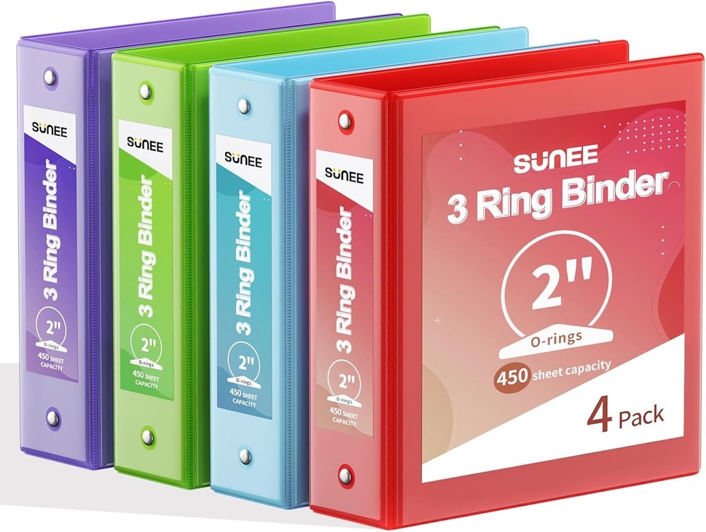 Binders 2 Inch 3 Ring 4 Pack 2″ Classic 4-Color Binder Set 8.5×11 Inches Office