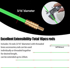 22FT Fiberglass Running Electrical Wire Cable Glow Rods Wire Pulling, Fish Rods