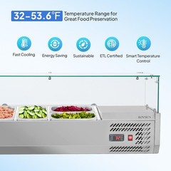 47″ Refrigerated Condiment Prep Station 3 * 1/3 Pan & 2 * 1/4 Pan Glass Shield