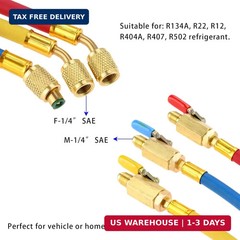 3pcs AC Charging Hoses with Ball Valves 1/4″ SAE for R134A R410A R22 R12 HVAC