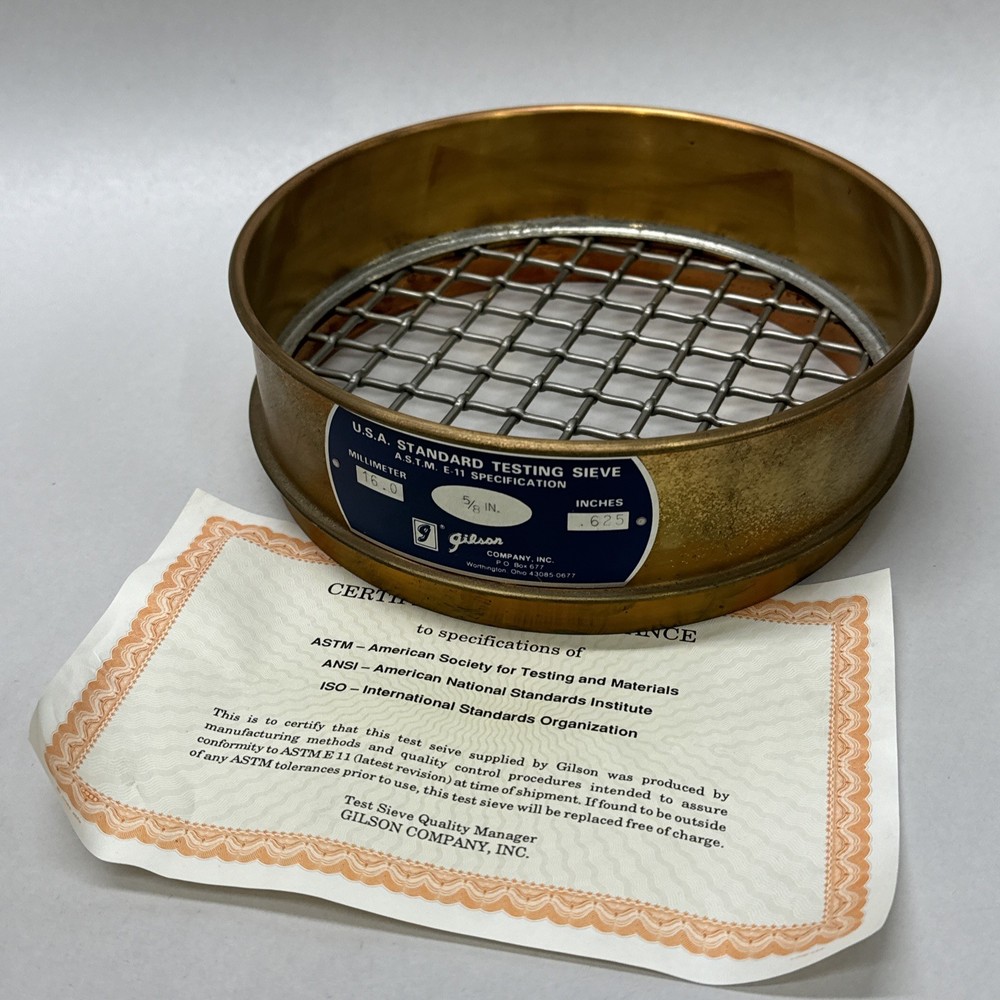 NEW Gilson 8” Brass 0.625″ USA Standard Testing Sieve 16mm / 0.625” ASTM 15875µm
