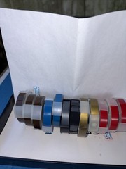 Vintage Rotex Printer 3/8” Embossing Tape 12 Rolls Gold Red Blue Brown Gray