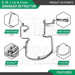 3 Pcs Orringer Cheek Retractor Small, Medium & Large Mouth Opening Oral Set