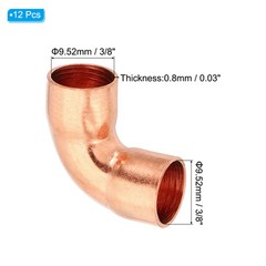 3/8″ ID 0.8mm Thick Elbow Copper Fitting 12pcs Solder Pure Copper Connector