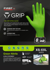 First Glove Grip Green Nitrile Disposable Gloves 8 Mil Raised Diamond Texture