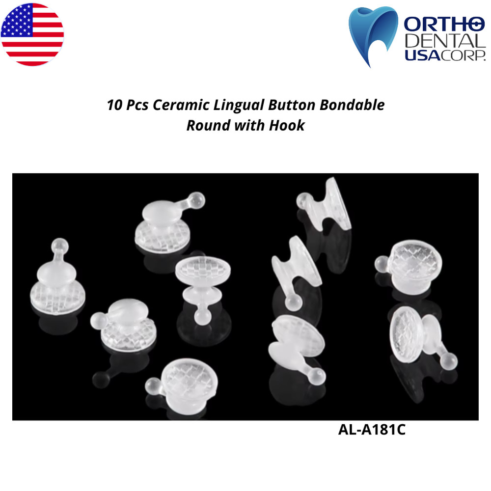 10 Pcs Orthodontic Ceramic Lingual Button Bondable Round with Hook USA Seller