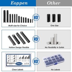 230Pcs SAE Roll Pin Assortment Set Slotted Spring Pins Split Expansion Steel New