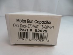 Motor Run Capacitor Oval Dual 15 + 10 Mfd 370 Volt Part 92029