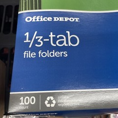 (100) Office Depot 1/3 Tab Green Letter Size File Folders S3