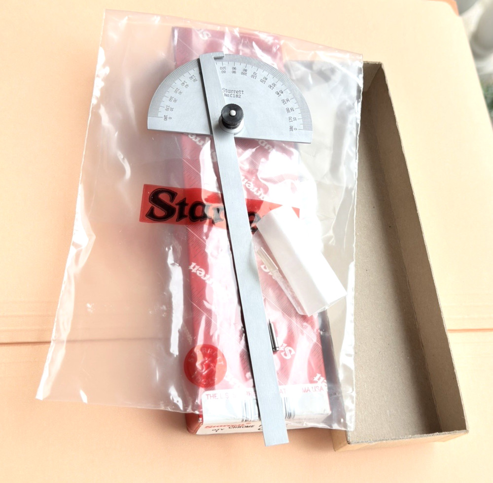 STARRETT No. C182 Satin Chrome Finish Steel Protractor. Made in the USA 🇺🇸!!
