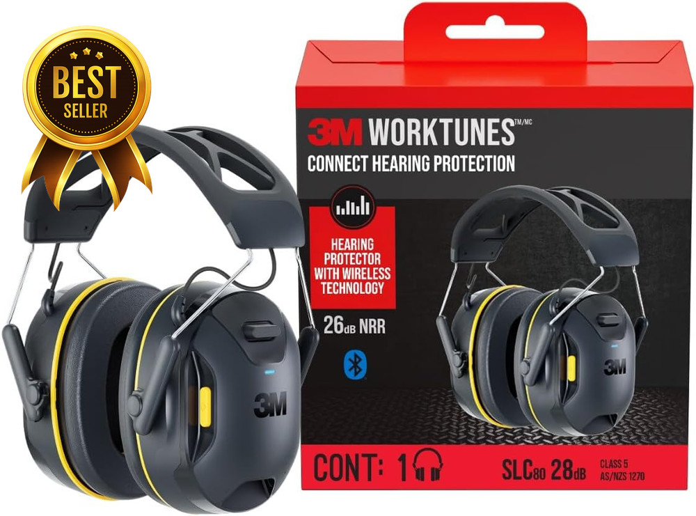 3M Worktunes Connect Bluetooth Hearing Protection Earmuffs 26dB Noise Reduction