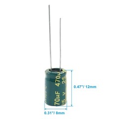 20 PCS 25V 470uF High Frequency Aluminum Electrolytic Capacitor 0.31×0.47in