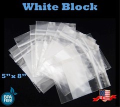 5″ x 8″ White Block Zip Seal Bags Reclosable Top Lock 2Mil or 4Mil Heavy Duty