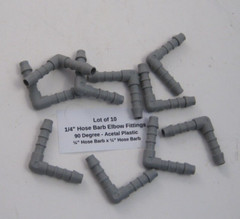 Lot of 10 1/4″ Hose Barb Elbow Fittings – 90 Degree – Acetal Plastic – 1/4″ Barb