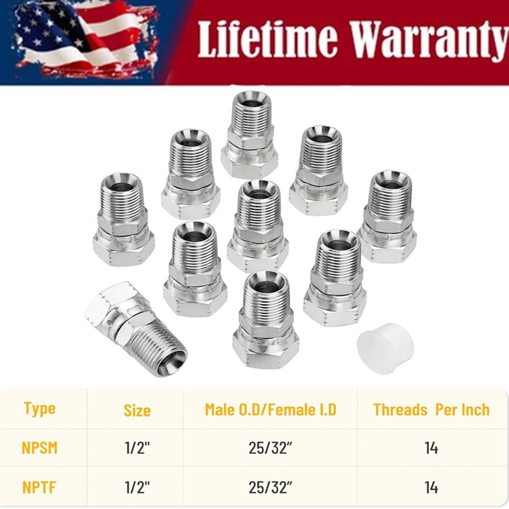 1/2″ NPSM Female x 1/2″ NPTF Male Hydraulic Hose End Swivel Fittings Kit 10Pack
