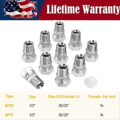1/2″ NPSM Female x 1/2″ NPTF Male Hydraulic Hose End Swivel Fittings Kit 10Pack