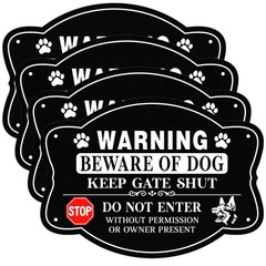 4 Pack Beware Of Dog Sign Reflective Aluminum Fence Yard Keep Gate Shut Metal
