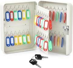 48-Keys Steel Key Lock Box – Wall Mount Key Cabinet with Colorful Secure Tags…