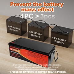 12V 300Ah Deep Cycle LiFePO4 Lithium Battery 200A BMS for RV Solar Boat Off-grid