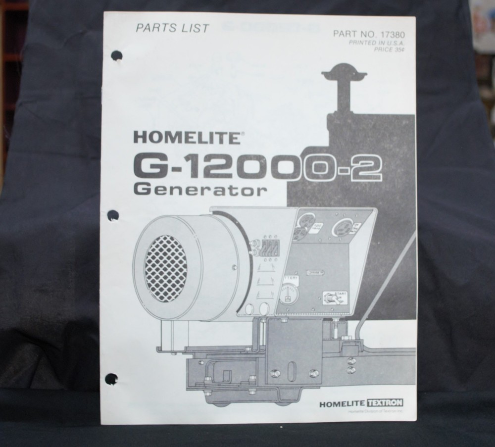 Homelite Generator, Parts List, Part No. 17380, Models G-12000-2 Illustrated