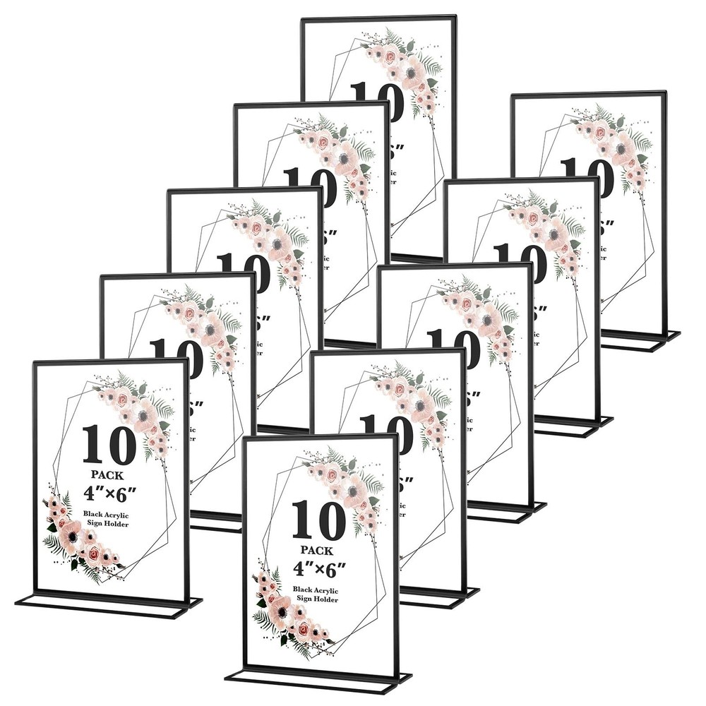 10 Pack Acrylic Sign Holder 4×6 Inch Photo Frame Table Menu Display Stand Black