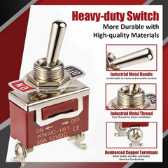 Waterproof Toggle Switch, Durable 12V 30A SPST 2Pin On/Off Heavy Duty Waterproof
