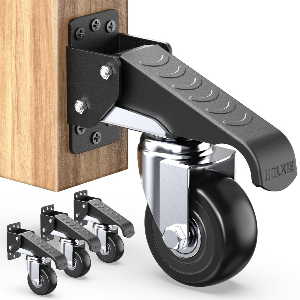 HOLKIE Retractable Casters Heavy Duty 5.91 x 6.02 x 1.54 inches, Black