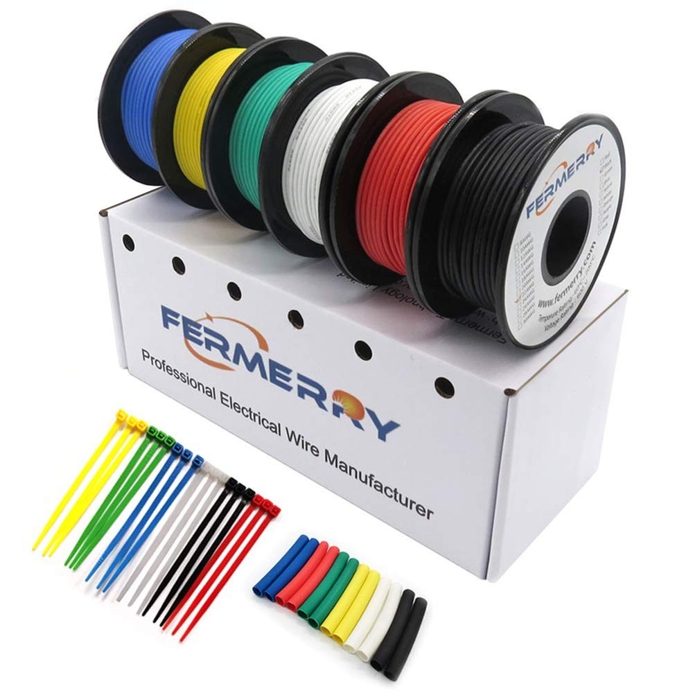 Fermerry 22 AWG Stranded Wire Spool 10FT, Yellow,Blue,White,Green,Black,Red