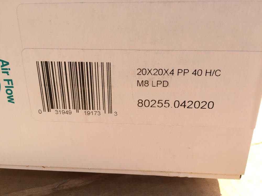 case of 6 Flanders foremost in air filtration 80255.042020 20x20x4 air filter