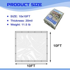 Clear Tarp 10 x10FT, 20 Mil Clear Vinyl Tarp, Small Cover Plastic Sheeting wi…