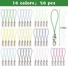 , 50 Pack Colorful Lobster Clasp Cords Cord Strap Charm for Cellphone