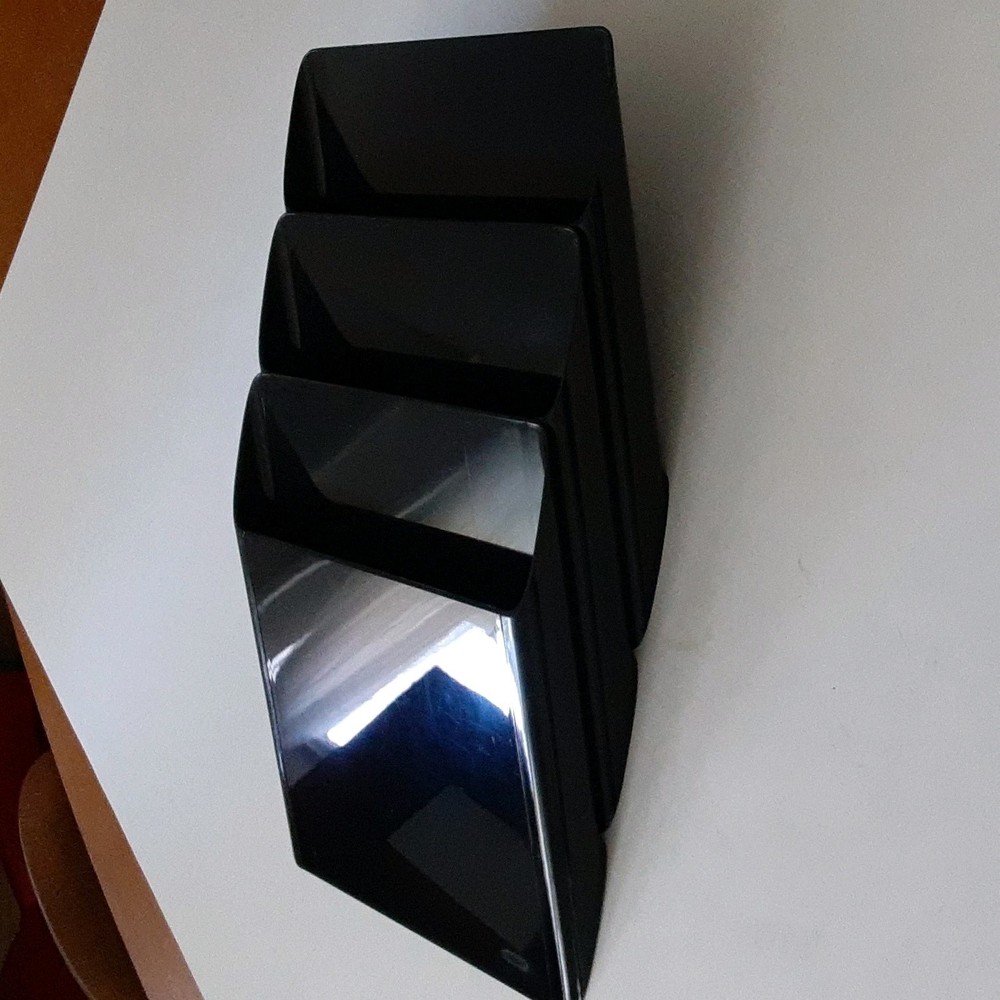 Vintage Modern Eldon II Black Plastic Wall Mount File Organizer 3 Tier Retro