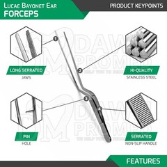 3 Pcs Lucae Ear Forceps 5.5″, 6.25″, 8.25″ Bayonet Tweezer Set ENT Instruments
