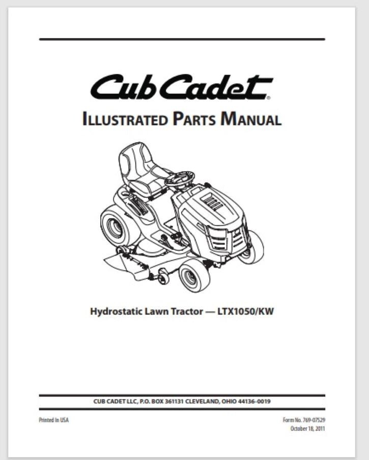Cub Cadet Hydrostatic Tractor Models LTX1050 KW Parts Manual 60 pages 2011
