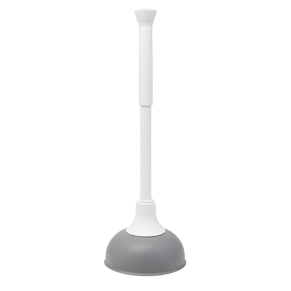19 Inch Toilet Plunger Bathroom Drain Clog Remover Gray White Compact Handle