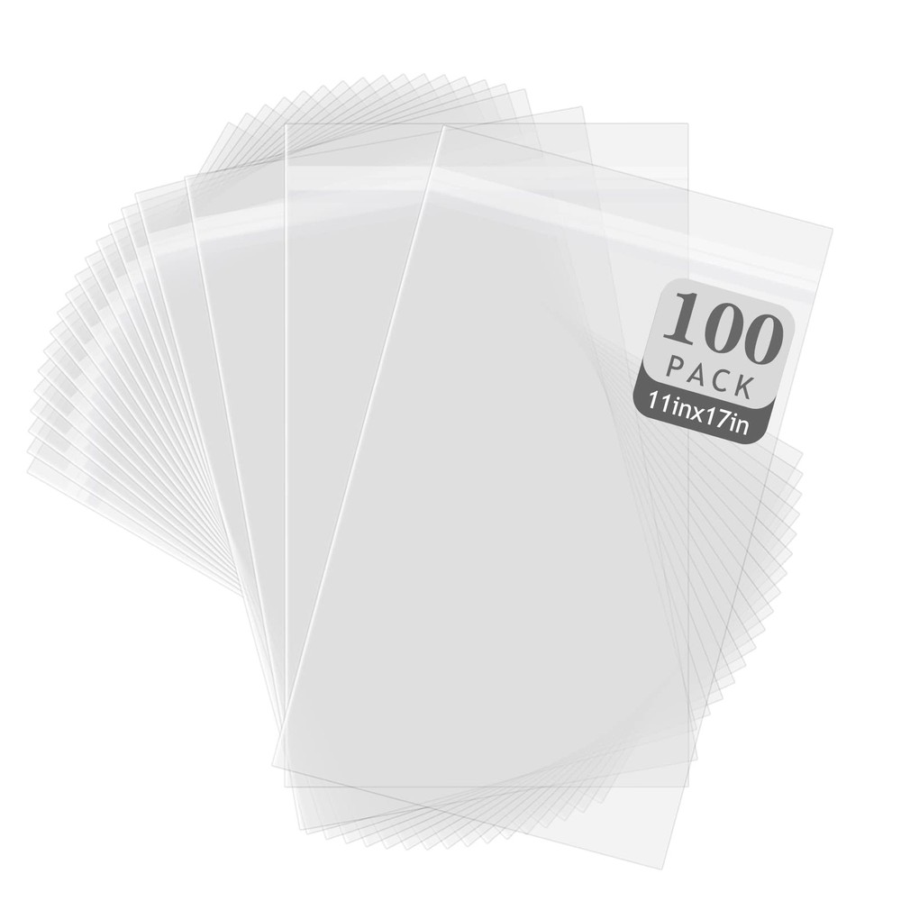 Golden State Art, 100 Pack Clear Bags for 11×17 Mats, Pictures, Acid-Free, 11 3/