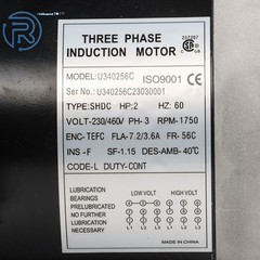 Electric Motor 2 HP 3 Phase 56C Frame 1800 RPM TEFC 230 / 460 Volt new