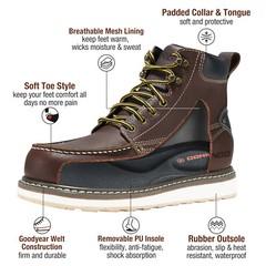 HISEA Men’s Moc Toe Work Boots 6 Inch Steel Soft Toe Working Safety Boots Shoes